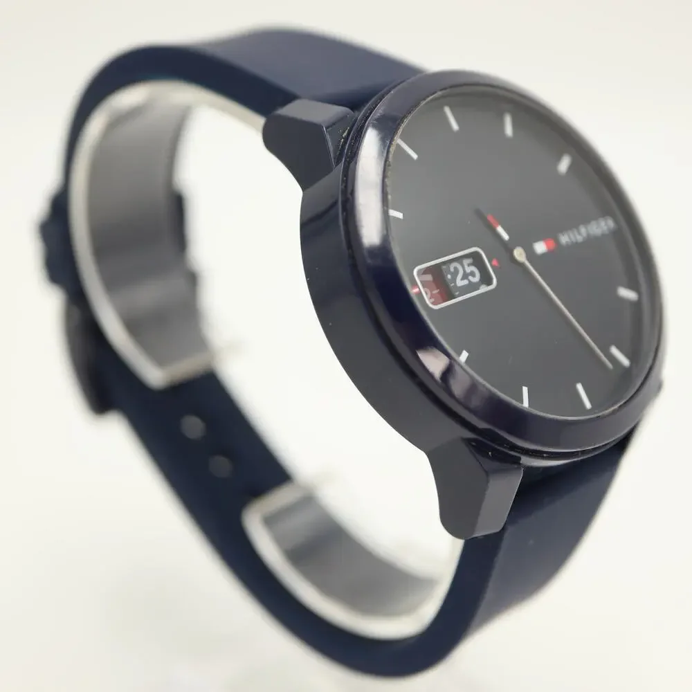 Tommy Hilfiger 'Analogue Denim' 42mm Watch Jump Hour Blue Silicone w New Battery
